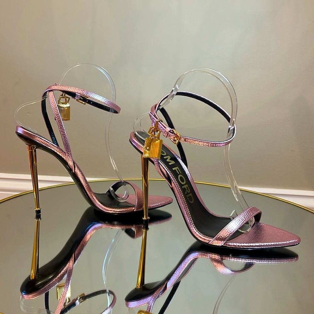 Tom Ford Padlock 105 Lock Pink Leather Heeled Sandals Sz 40 - Picture 9 of 17